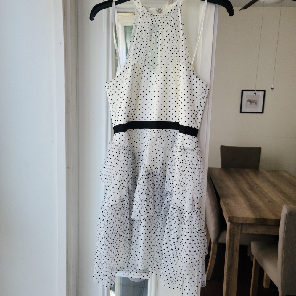 BCBGMaxAzria White and Black Polka Dot Dress